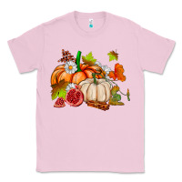 Bubblegum Pink pumpkins daisies and fall leaf's ado Classic Tee - AdoDesignShop