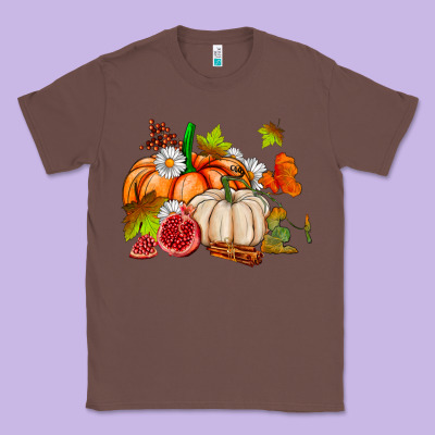 Pumpkins Daisies And Fall Leaf's Ado Classic Tee Designed By Adodesignshop