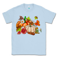 Dusty Blue pumpkins daisies and fall leaf's ado Classic Tee - AdoDesignShop