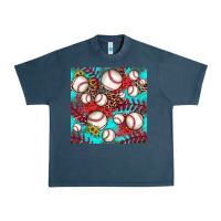Midnight Navy baseball leopard turquoise sunflower seamless pattern Urban Heavy Tee - JahusDesignShop