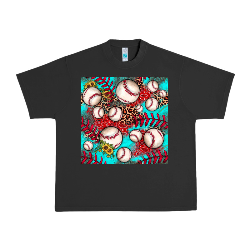 Baseball Leopard Turquoise Sunflower Seamless Pattern Urban Heavy Tee by JahusDesignShop | Teevron