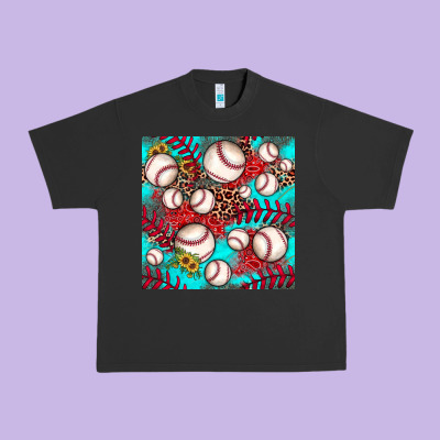 Baseball Leopard Turquoise Sunflower Seamless Pattern Urban Heavy Tee Designed By Jahusdesignshop