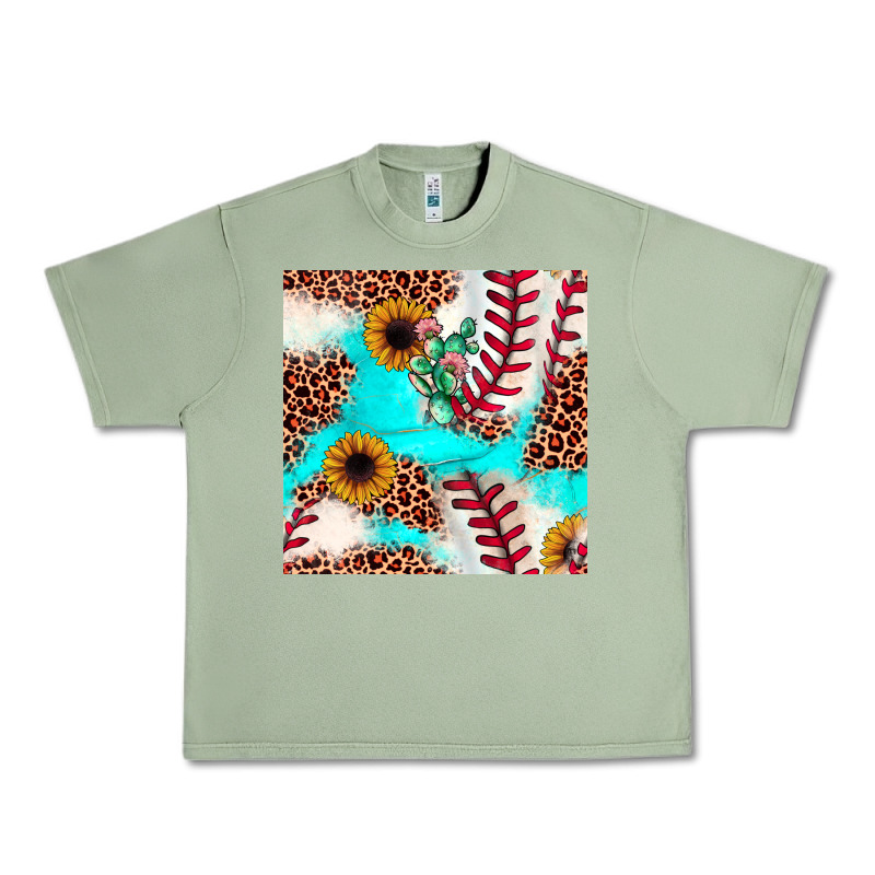 Baseball Leopard Turquoise Cactus Sunflower Seamless Pattern Urban Heavy Tee by JahusDesignShop | Teevron