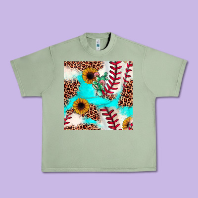 Baseball Leopard Turquoise Cactus Sunflower Seamless Pattern Urban Heavy Tee Designed By Jahusdesignshop