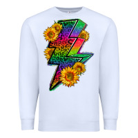 White LGBTQ+ Lightnin' Bolt With Sunflower Premium Sweatshirt - BundleAndBundleShop