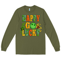 Army Green happy go lucky  with coin and shamrock Long Sleeve Tee - Artiststas