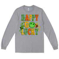 Heather Grey happy go lucky  with coin and shamrock Long Sleeve Tee - Artiststas