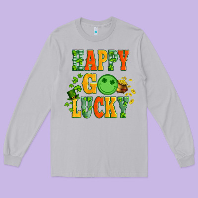 Happy Go Lucky  With Coin And Shamrock Long Sleeve Tee Designed By Artiststas
