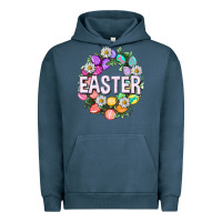 Pigment Midnight Navy Easter with eggs and daisy Easter Day Urban Hoodie - HowdyJamesFarm