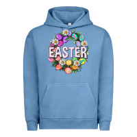 Pigment Pebble Blue Easter with eggs and daisy Easter Day Urban Hoodie - HowdyJamesFarm