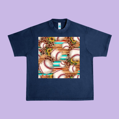 Baseball Leopard Sunflower Seamless Pattern Urban Heavy Tee Designed By Jahusdesignshop