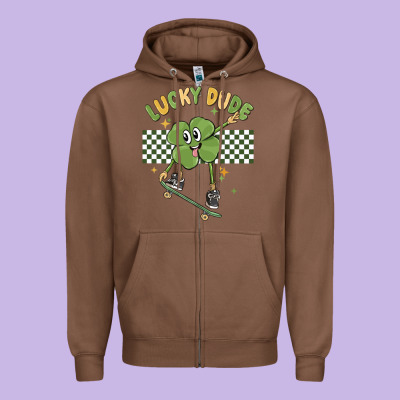 Lucky Dude Zipper Hoodie Designed By Maliassmallbusiness