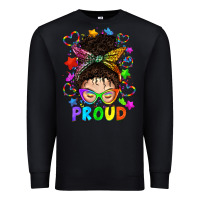 Black LGBTQ+ Messy Bun With Colorful Stars Premium Sweatshirt - BundleAndBundleShop
