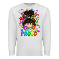 Oatmeal Heather LGBTQ+ Messy Bun With Colorful Stars Premium Sweatshirt - BundleAndBundleShop