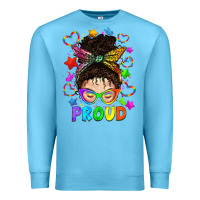 Ocean Blue LGBTQ+ Messy Bun With Colorful Stars Premium Sweatshirt - BundleAndBundleShop