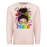 Pale Pink LGBTQ+ Messy Bun With Colorful Stars Premium Sweatshirt - BundleAndBundleShop