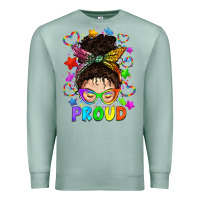 Seafoam LGBTQ+ Messy Bun With Colorful Stars Premium Sweatshirt - BundleAndBundleShop