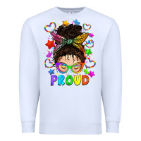 White LGBTQ+ Messy Bun With Colorful Stars Premium Sweatshirt - BundleAndBundleShop