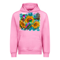 Fuchsia Pink hummingbirds sunflower Urban Hoodie - TumblerDesignByShophia