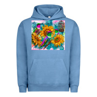 Pigment Pebble Blue hummingbirds sunflower Urban Hoodie - TumblerDesignByShophia