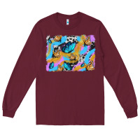 Burgundy easter butterfly with glitter and cowhide  background Long Sleeve Tee - Artiststas