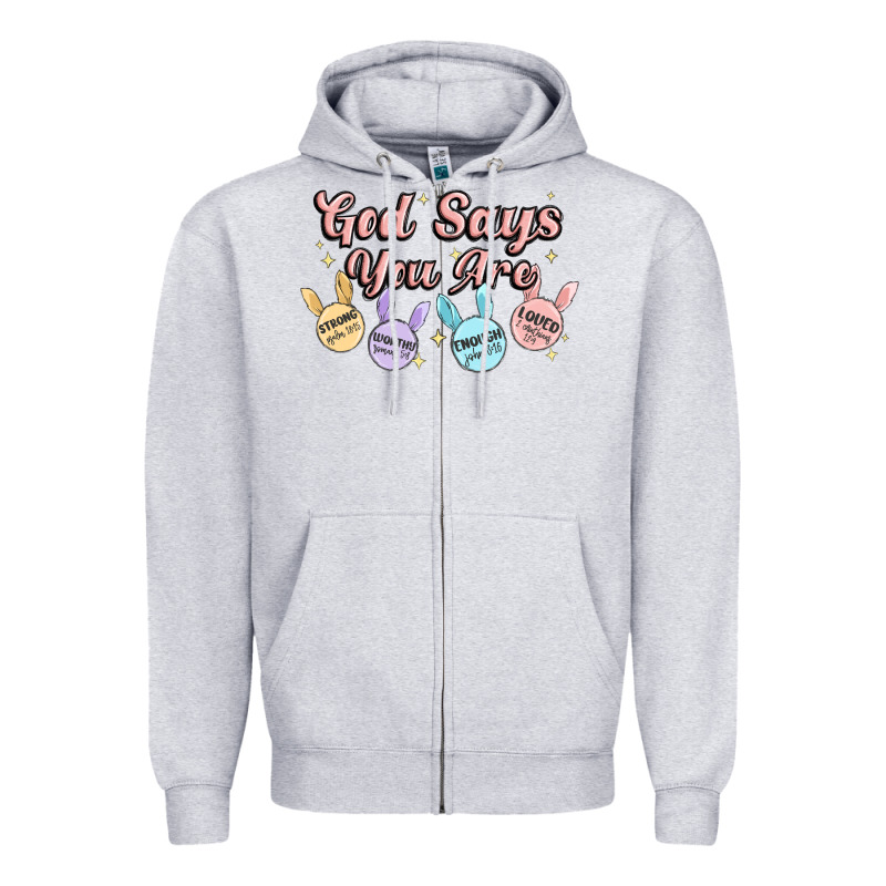 God Says You Are Easter Zipper Hoodie by MaliasSmallBusiness | Teevron
