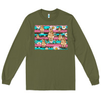 Army Green easter bunny with daisy and turquoise cowhide leopard  background Long Sleeve Tee - Artiststas