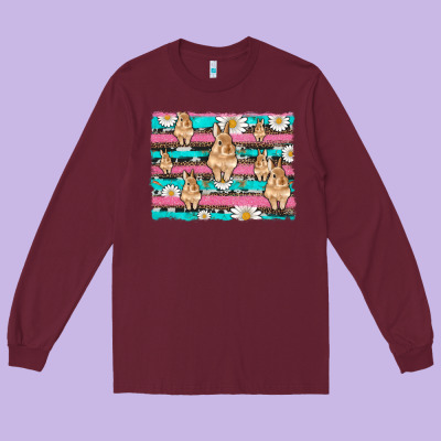 Easter Bunny With Daisy And Turquoise Cowhide Leopard  Background Long Sleeve Tee Designed By Artiststas