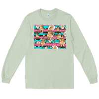 Matcha easter bunny with daisy and turquoise cowhide leopard  background Long Sleeve Tee - Artiststas