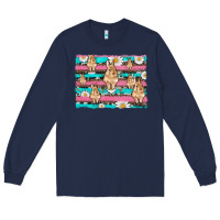 Navy easter bunny with daisy and turquoise cowhide leopard  background Long Sleeve Tee - Artiststas