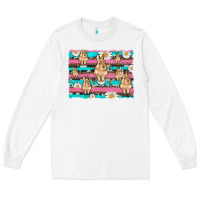 White easter bunny with daisy and turquoise cowhide leopard  background Long Sleeve Tee - Artiststas