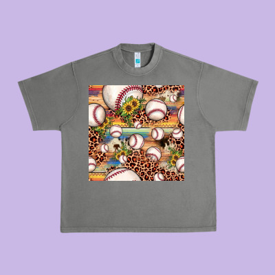 Baseball Leopard Cowhide Sunflower Seamless Pattern Urban Heavy Tee Designed By Jahusdesignshop