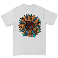 Dove Grey Fall Tooled Leather Sunflower Premium Tee - RanaPortraitStore