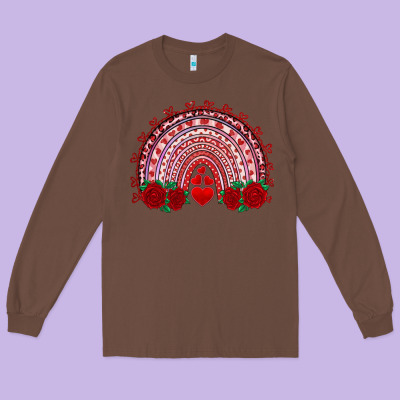 Valentine's Day Rainbow With Roses Long Sleeve Tee Designed By Adodesignshop
