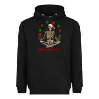 Black Merry Christmas skeleton Heavyweight Hoodie - NancyCooperArtShop