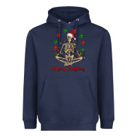 Navy Merry Christmas skeleton Heavyweight Hoodie - NancyCooperArtShop