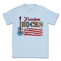 Dusty Blue freedom rocks with guitar Classic Tee - Artiststas