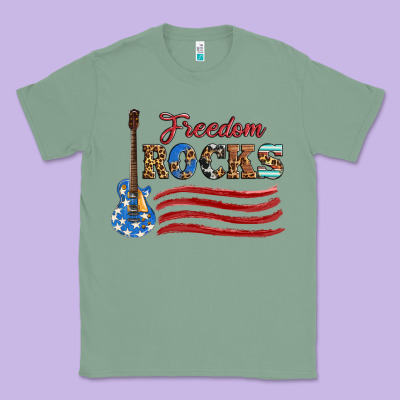 Freedom Rocks With Guitar Classic Tee Designed By Artiststas
