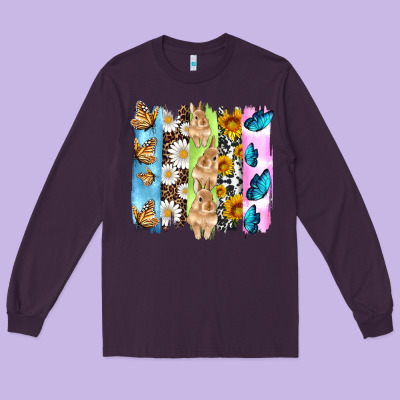 Easter Bunny Butterfly Daisy And Sunflower With Cowhide And  Leopard B Long Sleeve Tee Designed By Artiststas