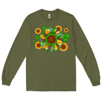 Army Green st patricks sunflowers with shamrock and glitters with leopard Long Sleeve Tee - Artiststas