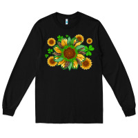 Black st patricks sunflowers with shamrock and glitters with leopard Long Sleeve Tee - Artiststas