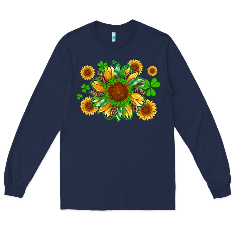 St Patricks Sunflowers With Shamrock And Glitters With Leopard Long Sleeve Tee by Artiststas | Teevron