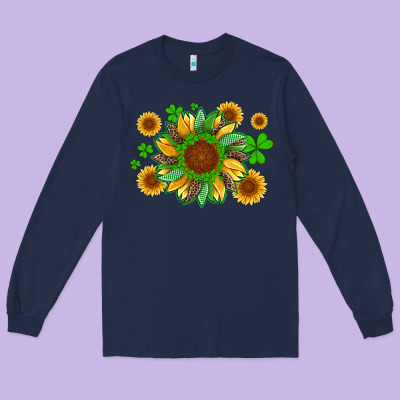 St Patricks Sunflowers With Shamrock And Glitters With Leopard Long Sleeve Tee Designed By Artiststas
