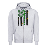 Heather Grey shamrock usa flag Zipper Hoodie - MaliasSmallBusiness