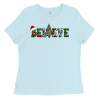 Baby Blue believe Christmas tree Ladies Tee - AdoDesignShop