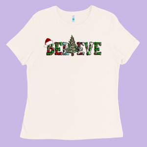 Believe Christmas Tree Ladies Tee Designed By Adodesignshop