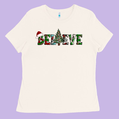 Believe Christmas Tree Ladies Tee Designed By Adodesignshop