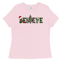 Bubblegum Pink believe Christmas tree Ladies Tee - AdoDesignShop