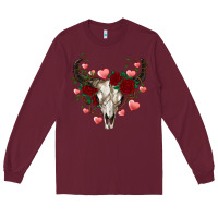 Burgundy valentine's bull skull Long Sleeve Tee - AdoDesignShop