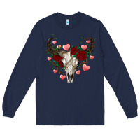 Navy valentine's bull skull Long Sleeve Tee - AdoDesignShop
